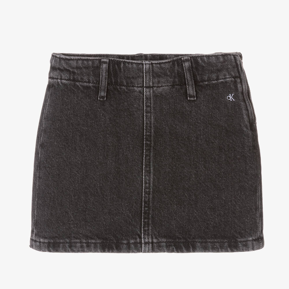 Calvin Klein - Girls Washed Black Denim Skirt | Childrensalon