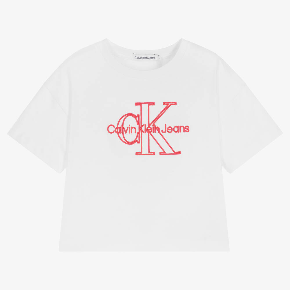 Aankondiging fluit Wind Calvin Klein Jeans Est.1978 Babies' Girls White Cotton Logo T-shirt |  ModeSens
