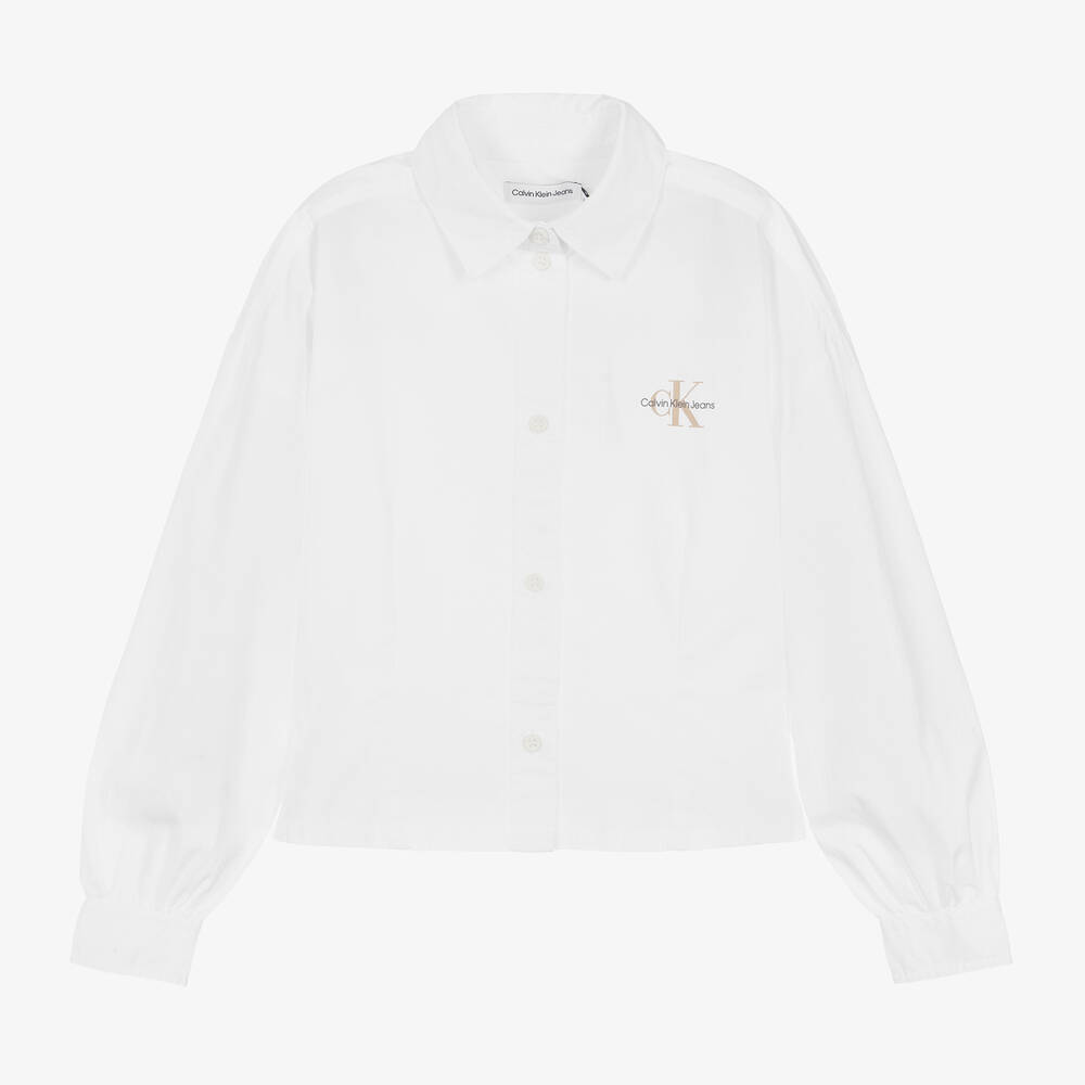 Calvin Klein -  قميص قطن لون أبيض للبنات | Childrensalon