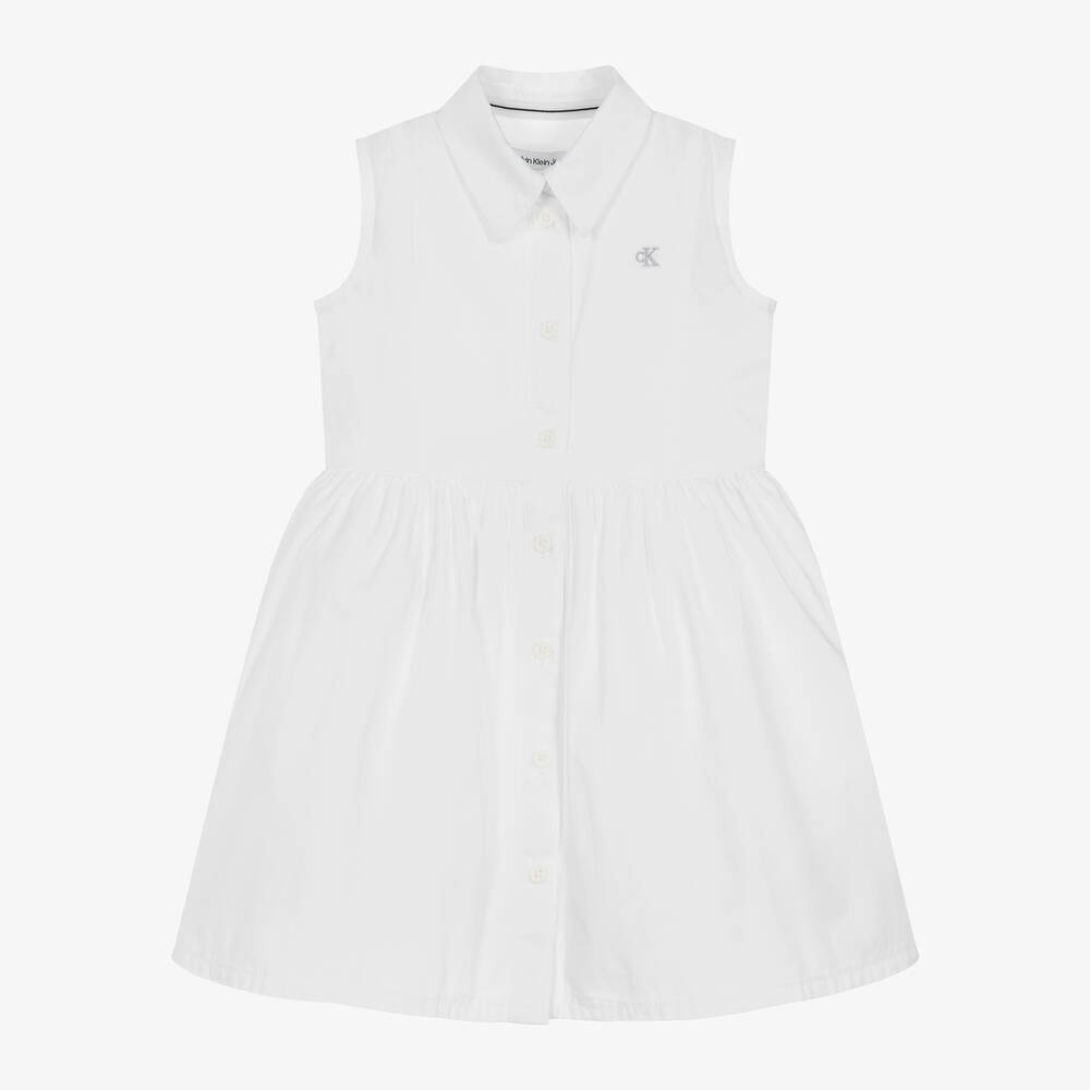 Calvin Klein - Girls White Cotton Shirt Dress | Childrensalon
