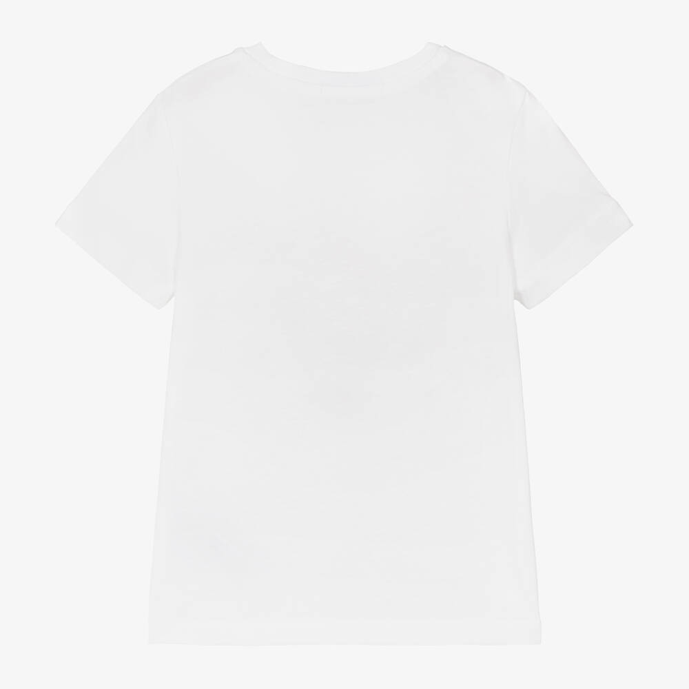 Calvin Klein - Girls White Cotton T-Shirt | Childrensalon