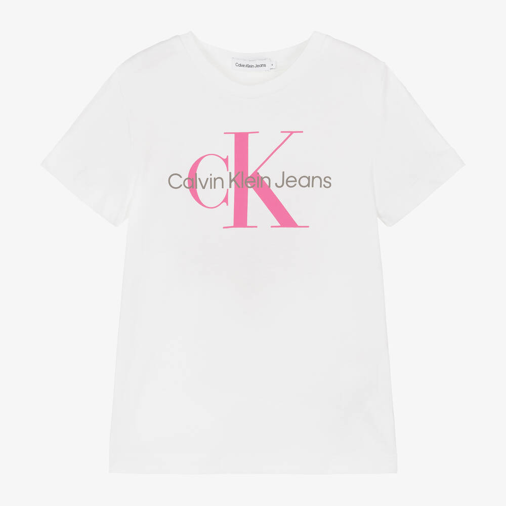 Calvin Klein - Белая хлопковая футболка для девочек | Childrensalon