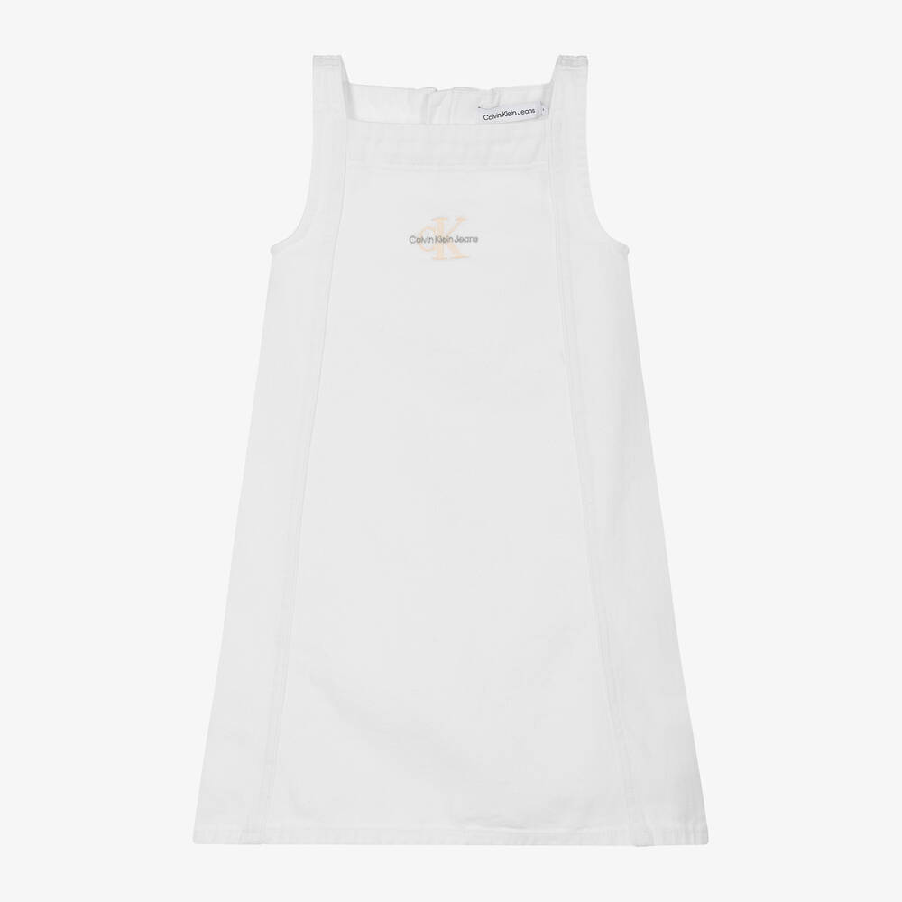 Calvin Klein - فستان قطن دنيم لون أبيض | Childrensalon