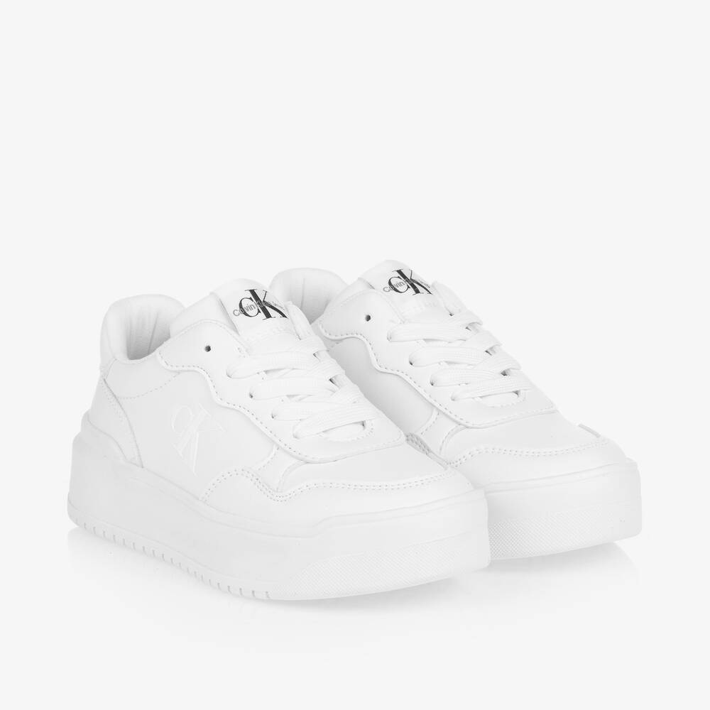 Calvin Klein - حذاء رياضي جلد صناعي لون أبيض للبنات | Childrensalon