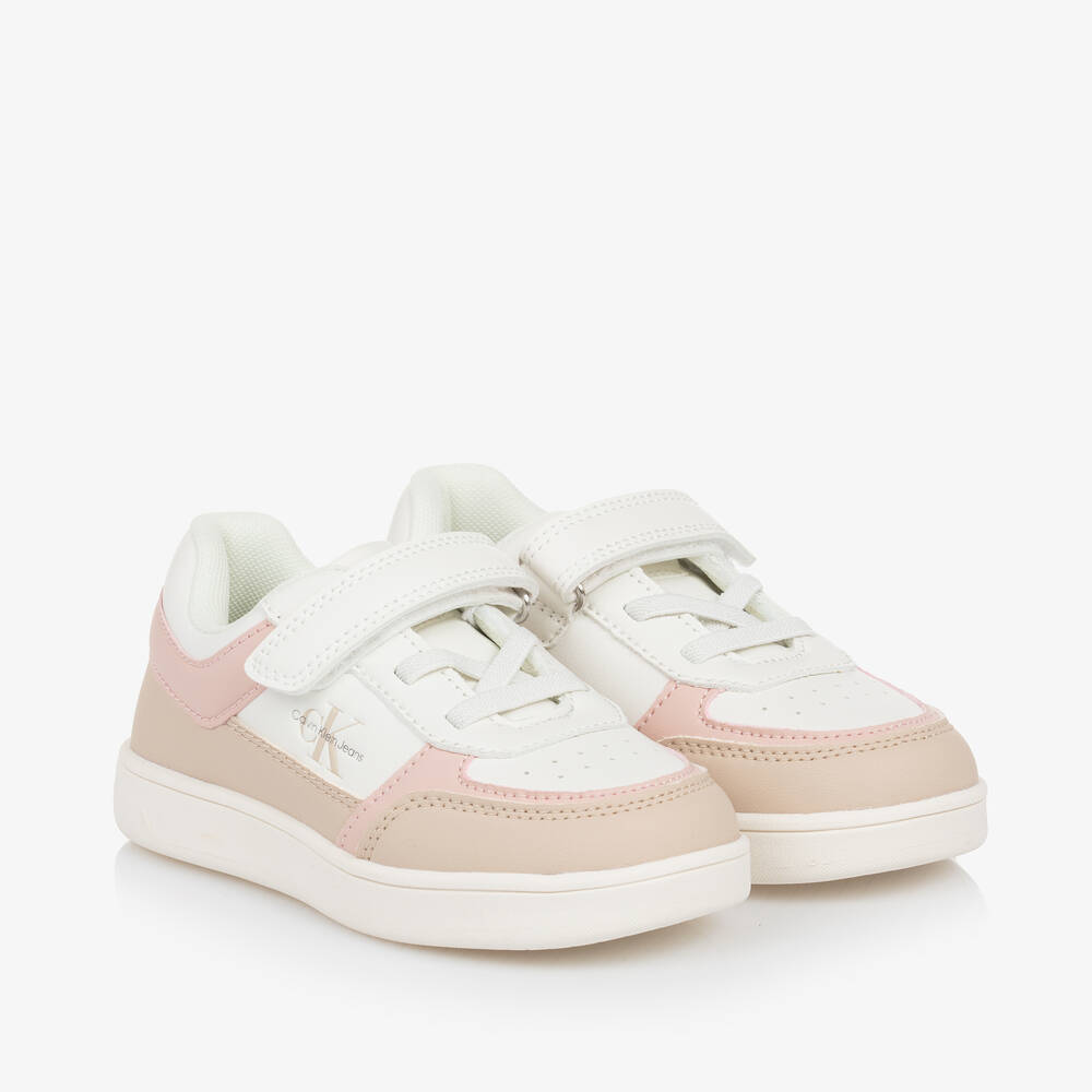 Calvin Klein - Girls White Faux Leather Trainers | Childrensalon