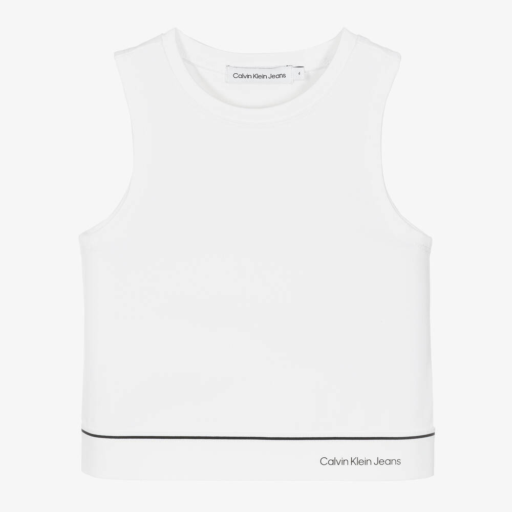 Calvin Klein - توب فيسكوز جيرسي لون أبيض للبنات | Childrensalon