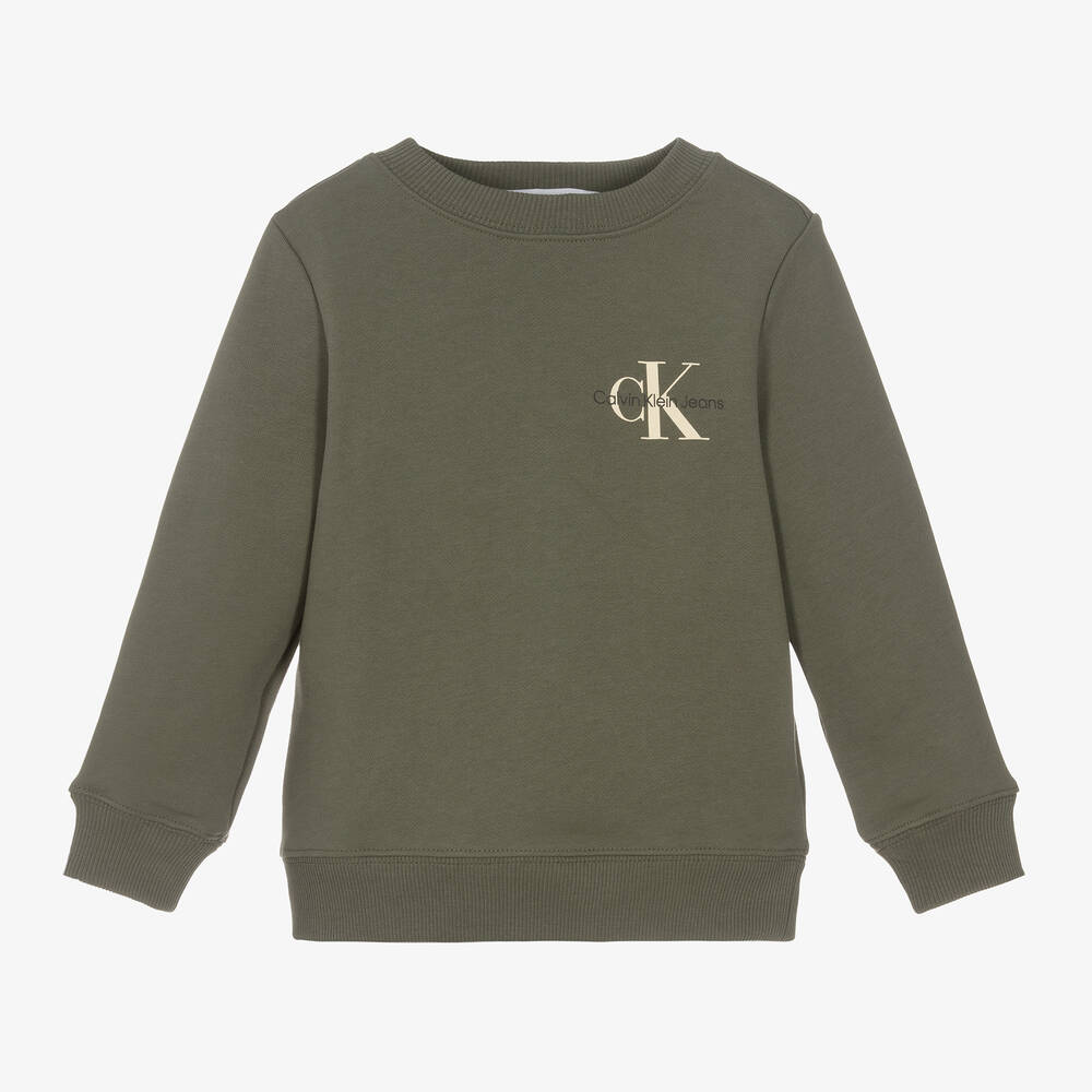 Calvin Klein - Sweat-shirt coton vert à monogramme | Childrensalon