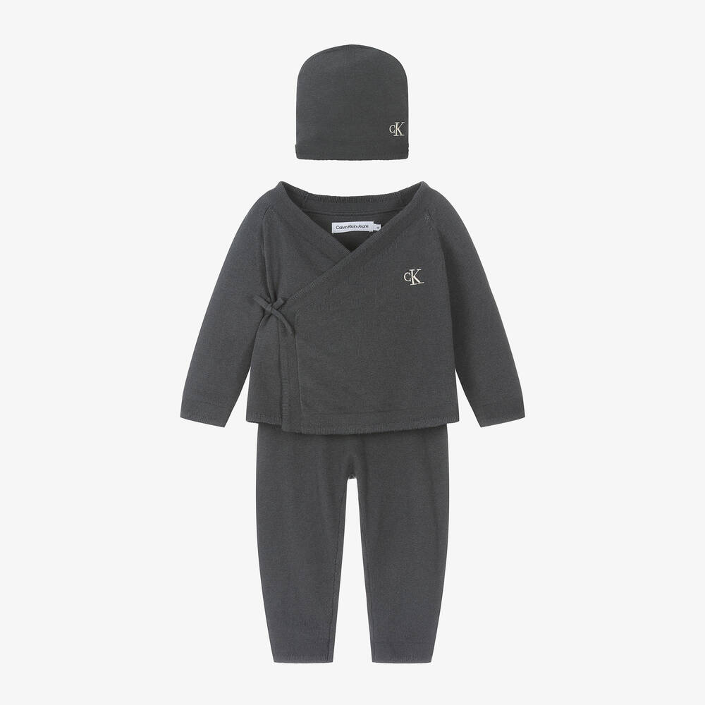Calvin Klein - Grey Cotton Knit Baby Gift Set | Childrensalon