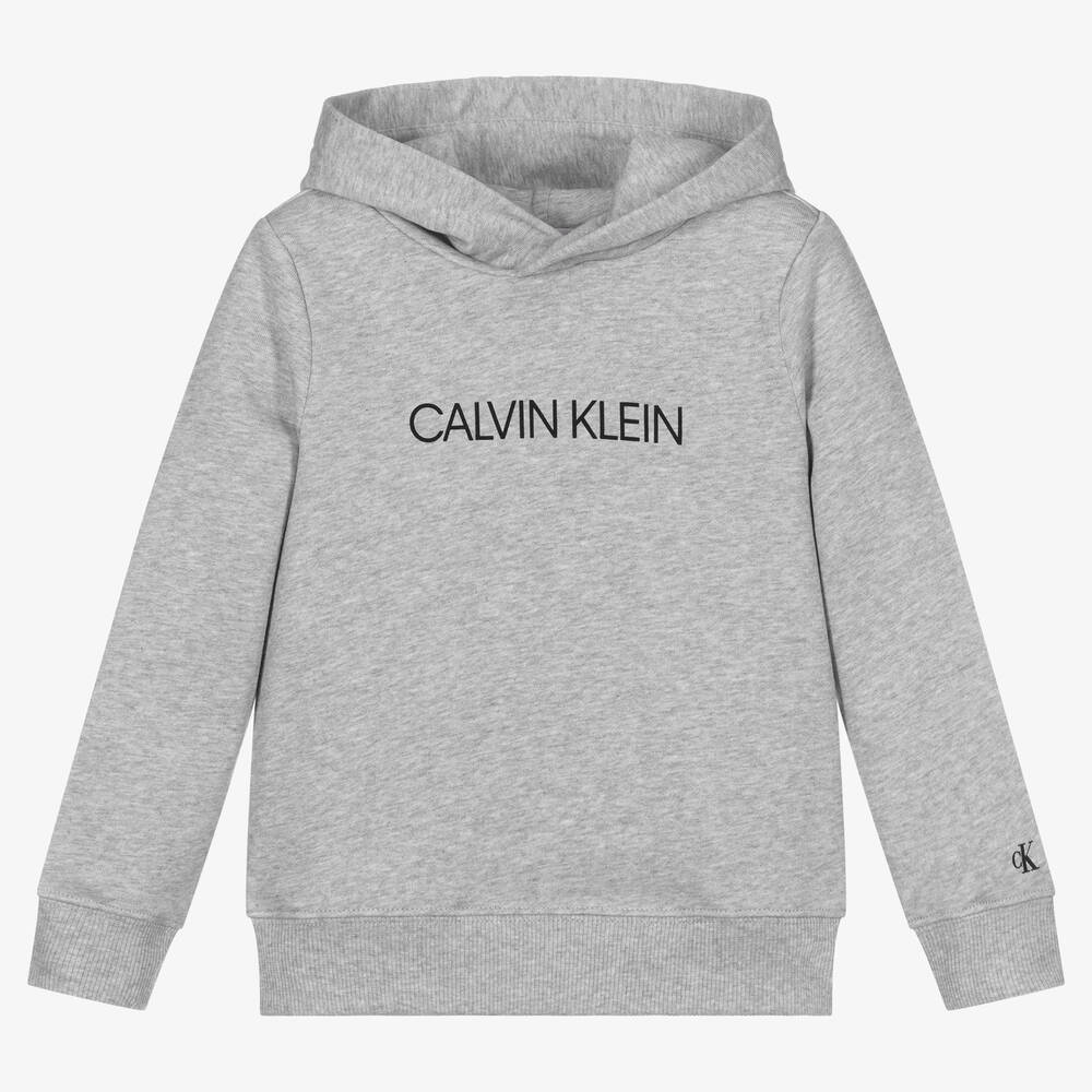 Calvin Klein Jeans - Grey Cotton Logo Hoodie | Childrensalon