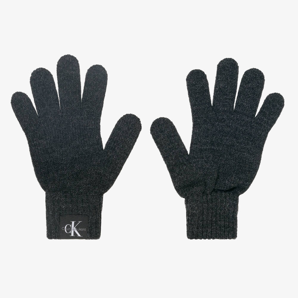 Calvin Klein - Grey Knitted Monogram Logo Gloves | Childrensalon