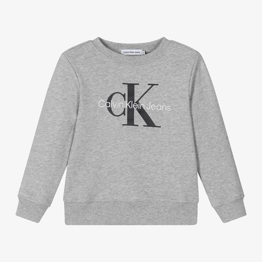 Calvin Klein - Sweat-shirt gris chiné en coton CK | Childrensalon