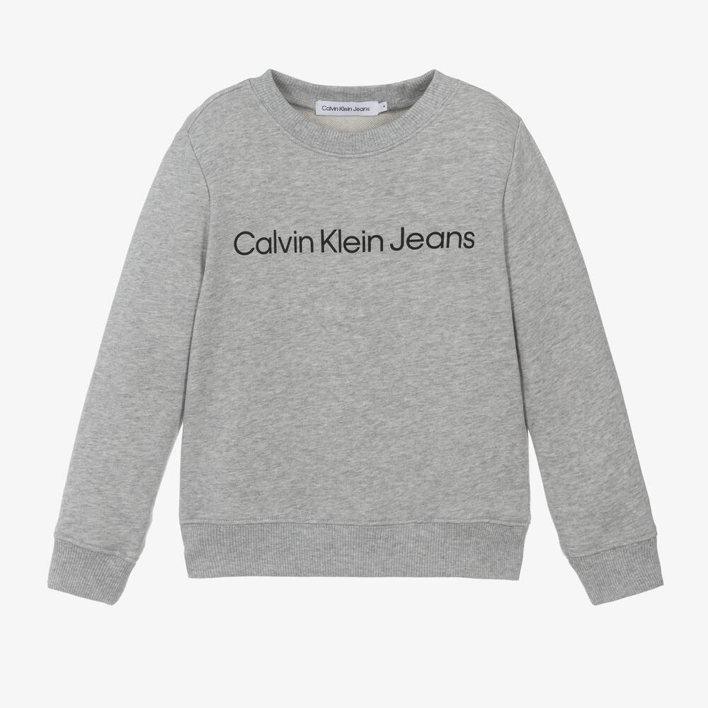 Shop Calvin Klein Grey Marl Cotton Sweatshirt