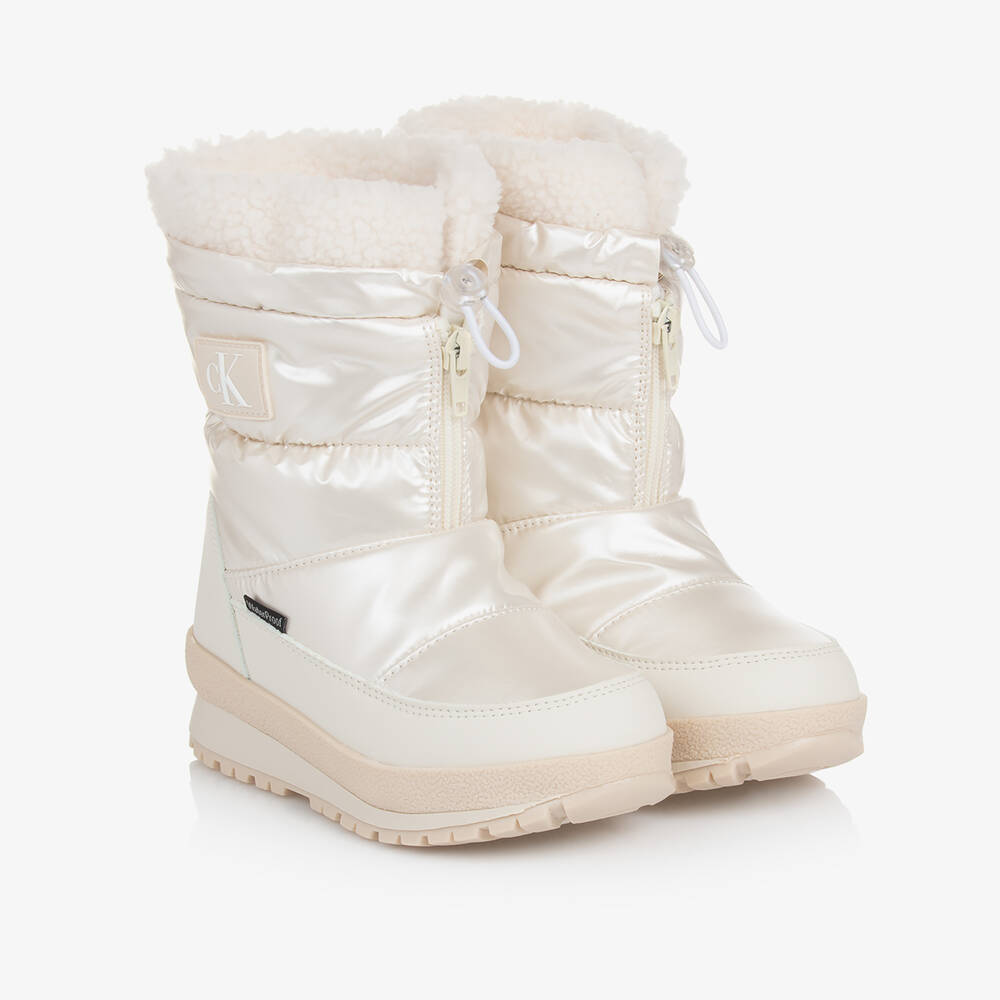 Calvin Klein - Ivory Faux Leather Snow Boots | Childrensalon