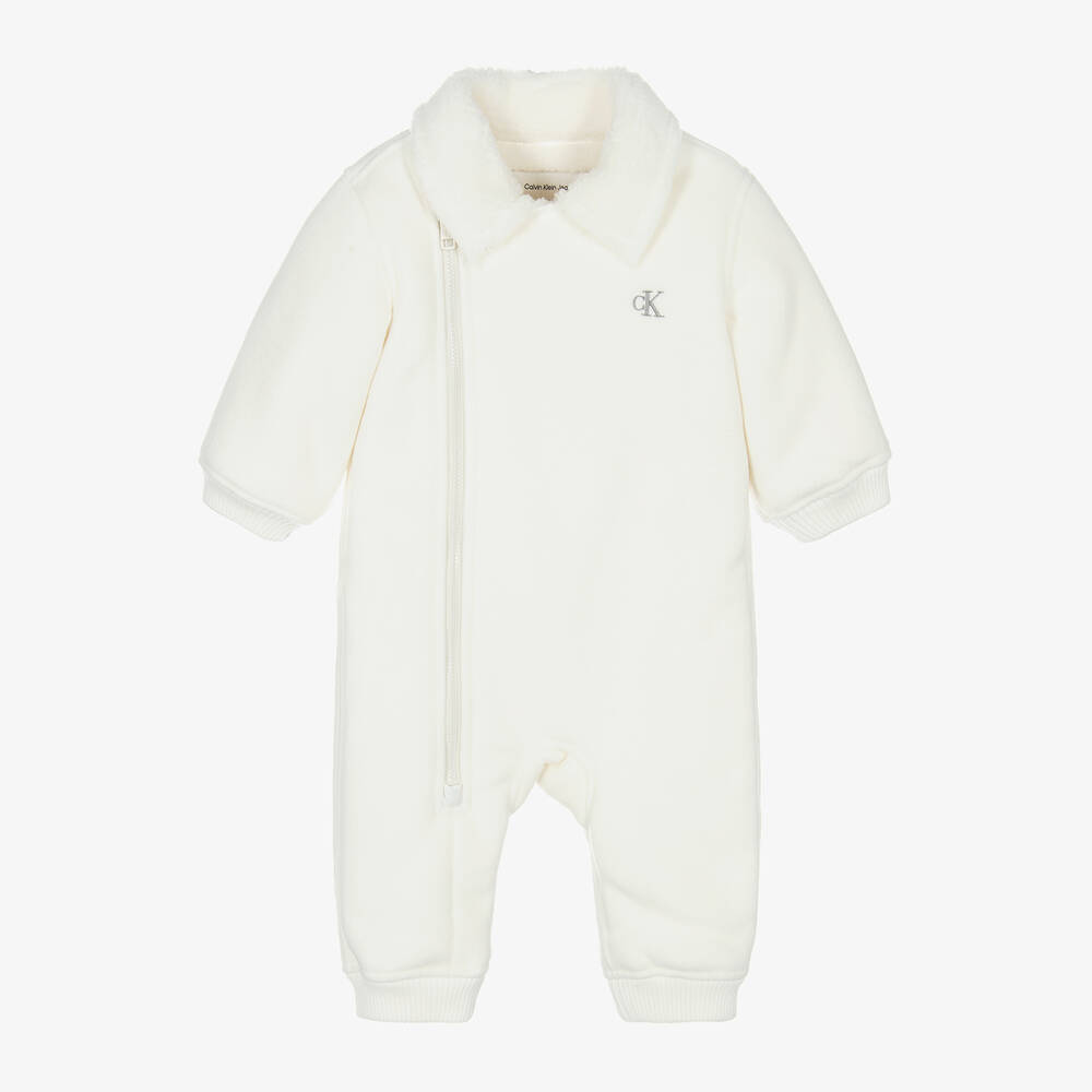 Calvin Klein - Ivory Sherpa Fleece Pramsuit | Childrensalon