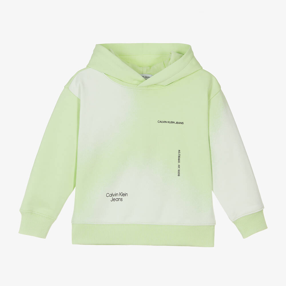 Calvin Klein - Sweat à capuche vert citron en coton | Childrensalon