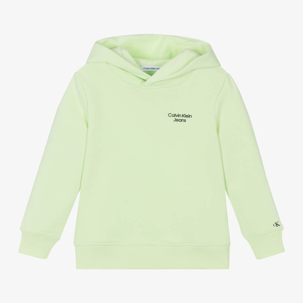 Calvin Klein - Sweat à capuche vert menthe en coton | Childrensalon