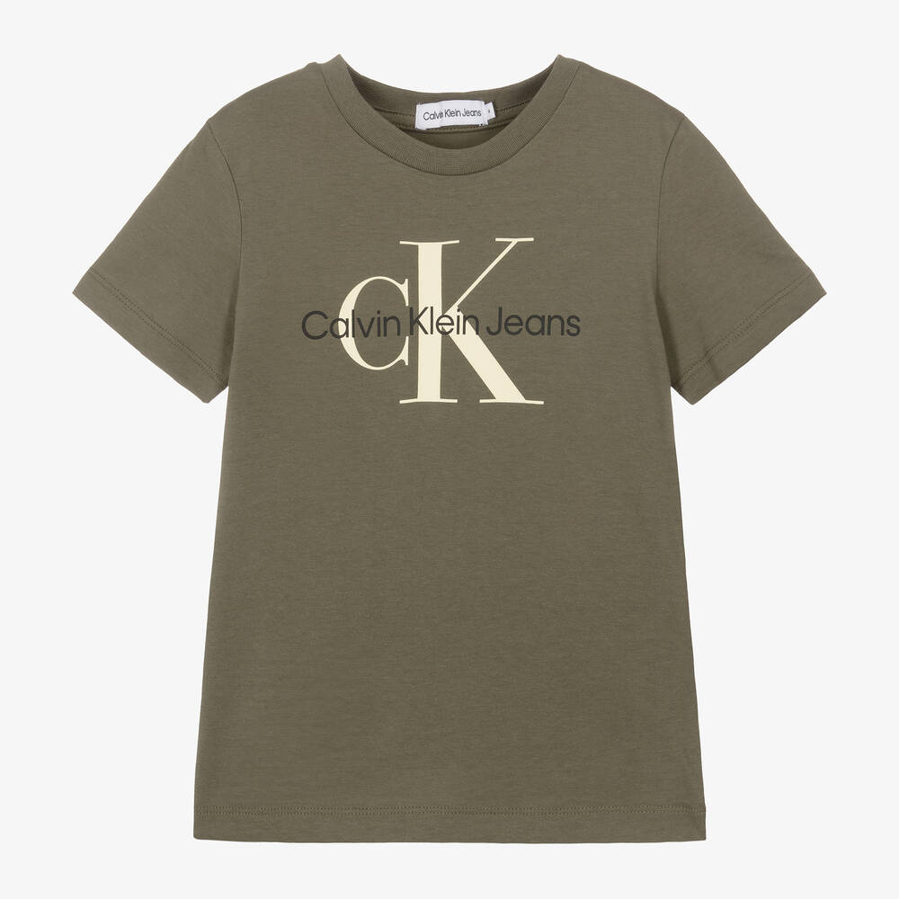 Calvin Klein - T-shirt vert olive en coton | Childrensalon