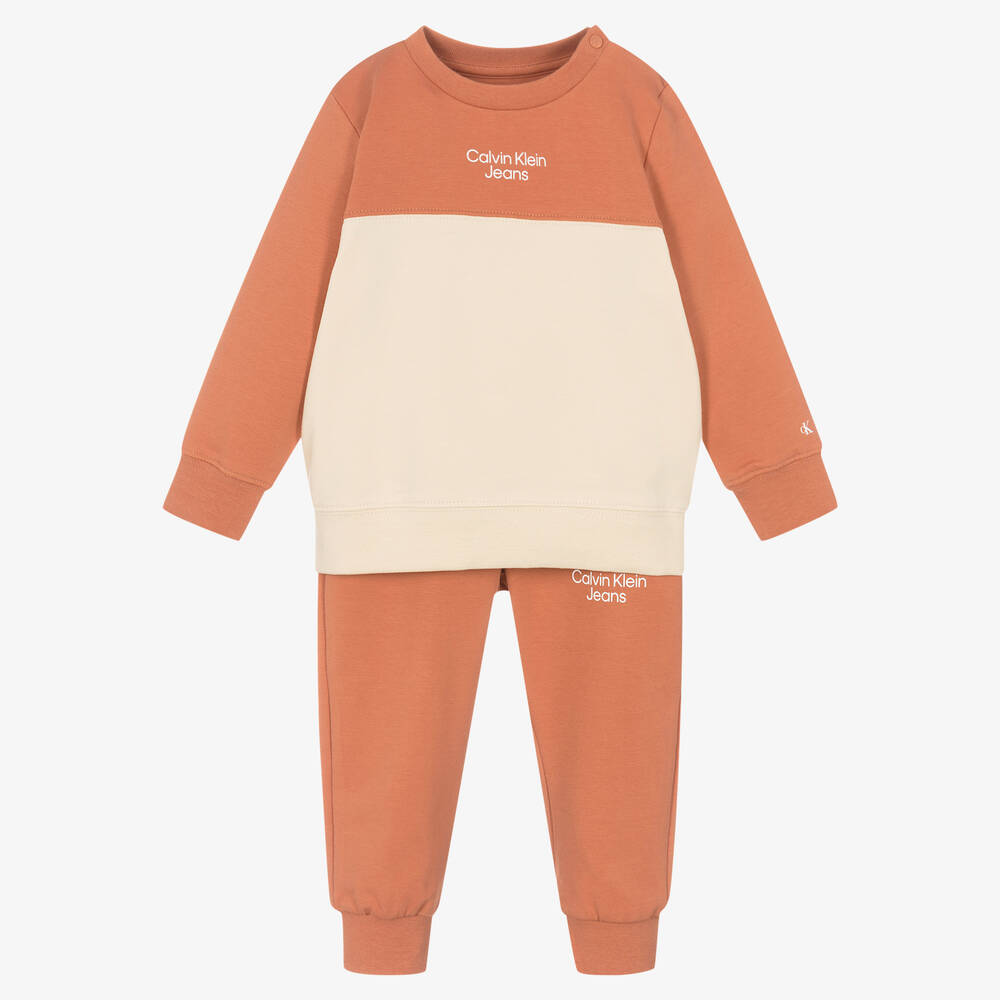 Calvin Klein Jeans Est.1978 Babies' Orange Cotton Logo Tracksuit