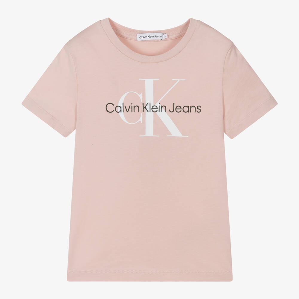 Calvin Klein - تيشيرت بطبعة مونوغرام قطن لون زهري فاتح | Childrensalon