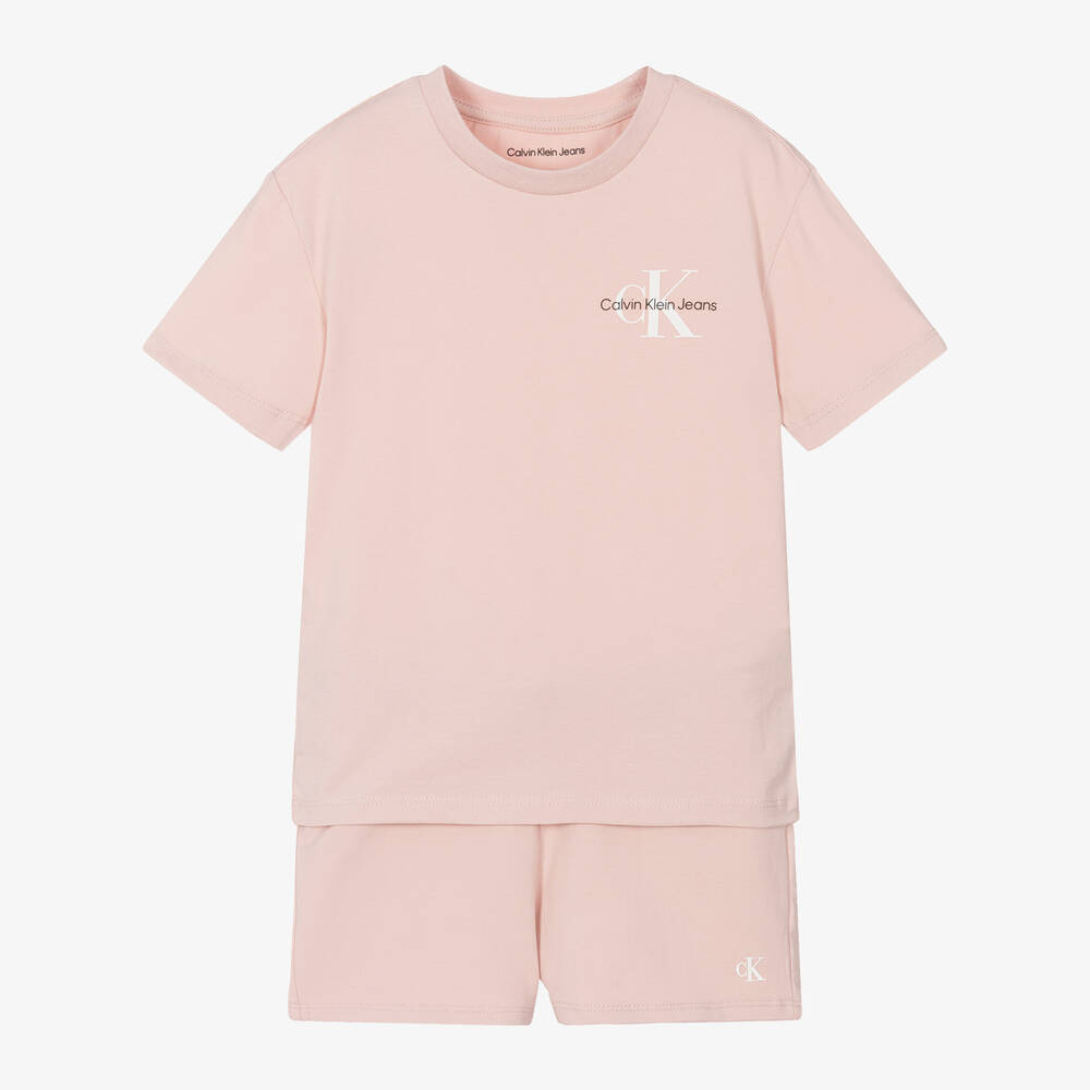 Calvin Klein Babies' Girls Pink Cotton Jersey Monogram Pyjamas