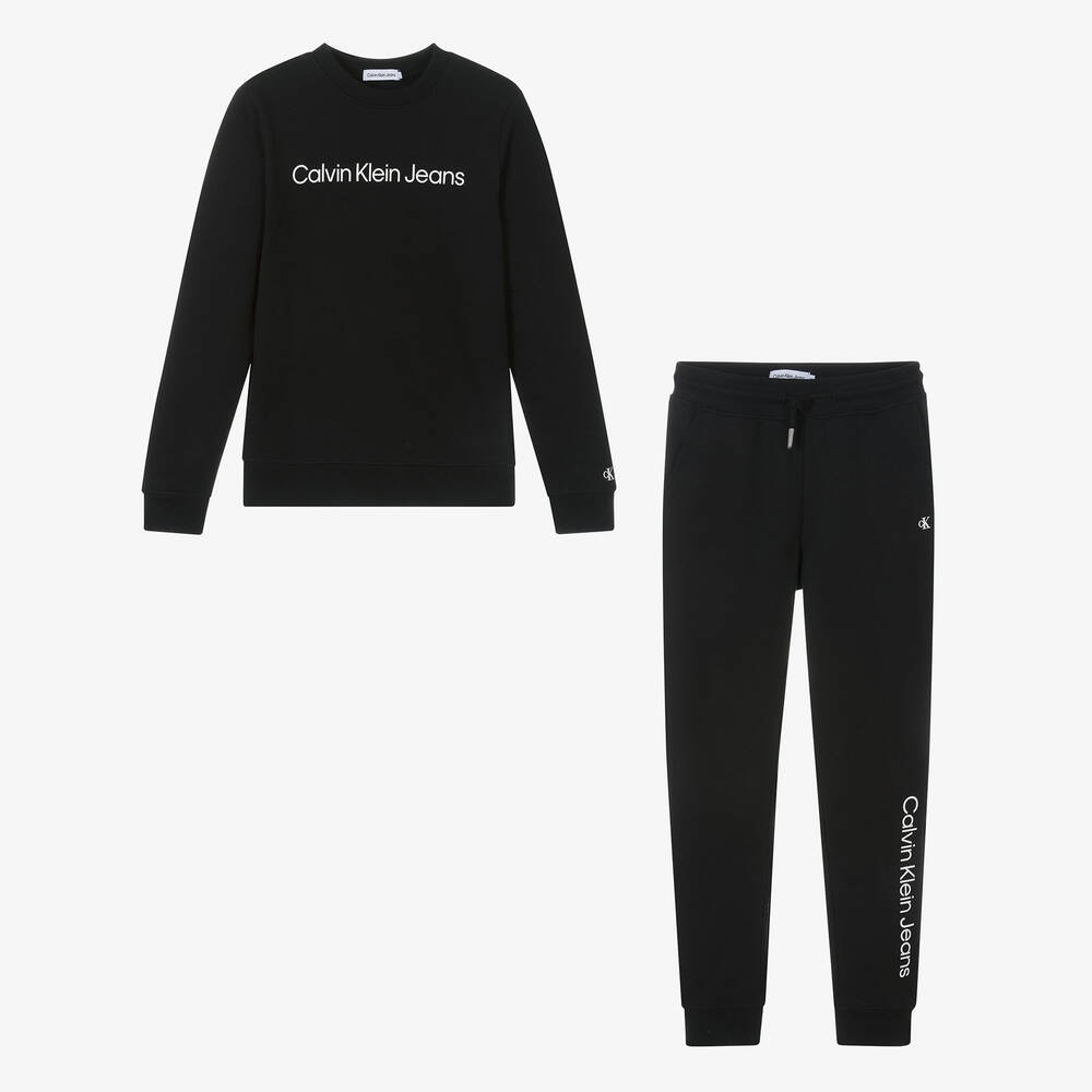 Calvin Klein - بدلة رياضية قطن لون أسود للمراهقين | Childrensalon