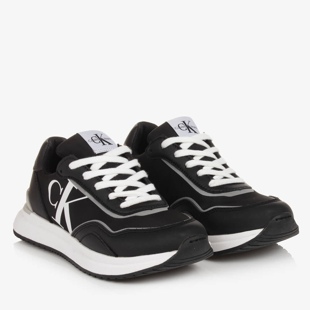 Calvin Klein - Teen Black Faux Leather Lace-Up Trainers | Childrensalon