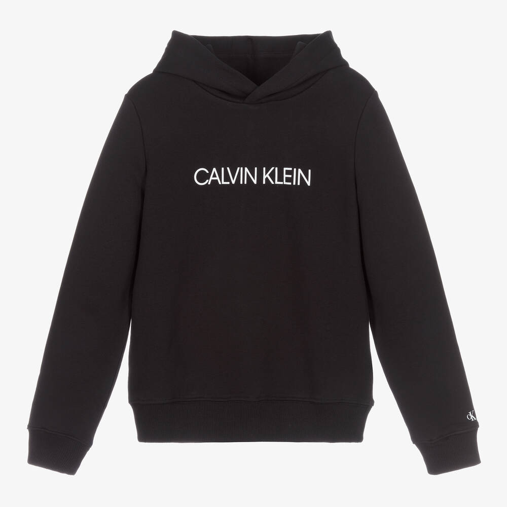 Calvin Klein Jeans - Sweat à capuche noir en coton bio ado | Childrensalon