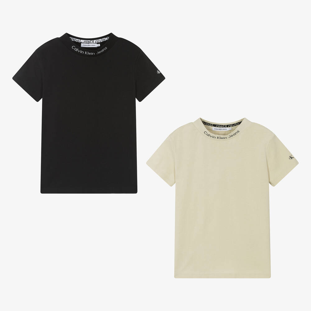 Calvin Klein - Teen Boys Beige & Black T-Shirts (2 Pack) | Childrensalon