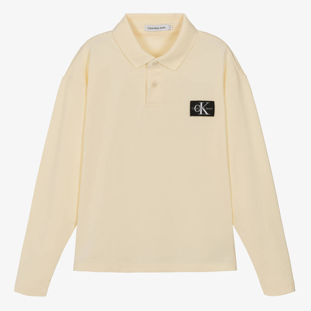 Calvin Klein - Teen Boys Beige Cotton Polo Shirt | Childrensalon