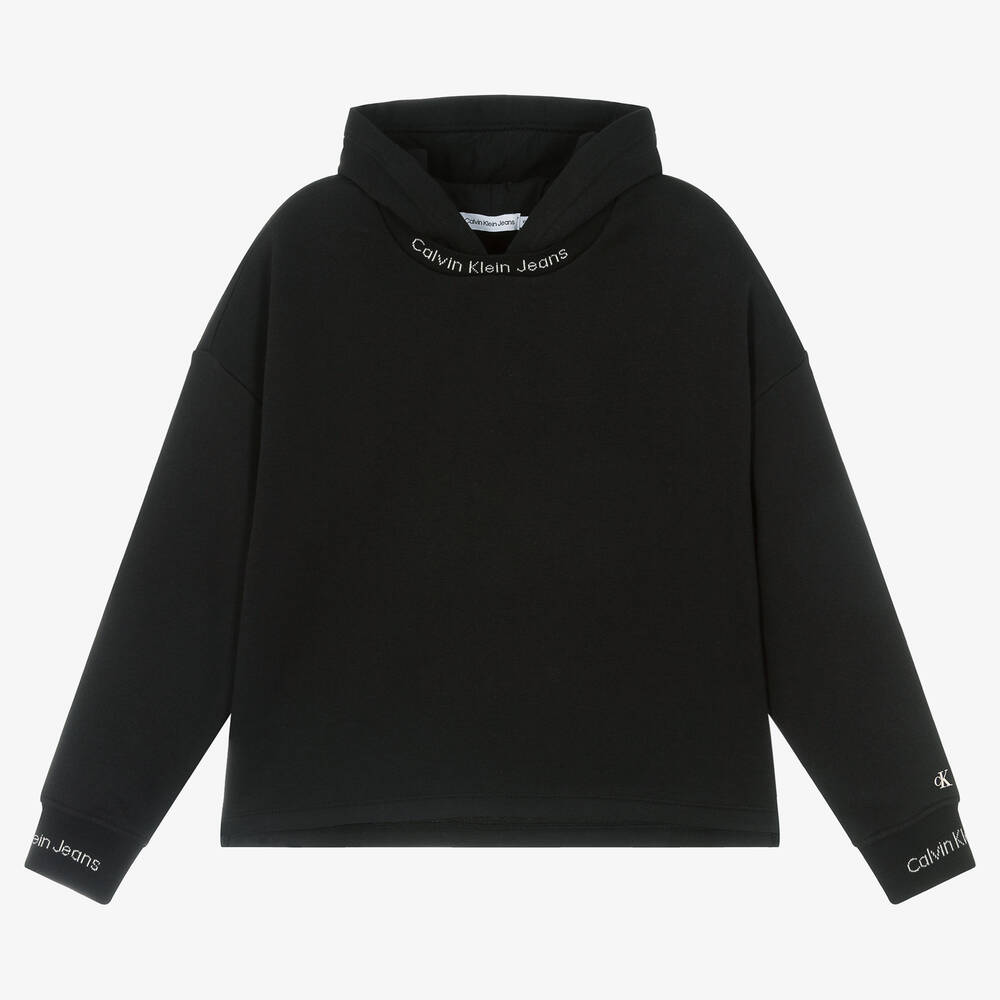 Calvin Klein - Sweat à capuche noir en coton ado garçon | Childrensalon