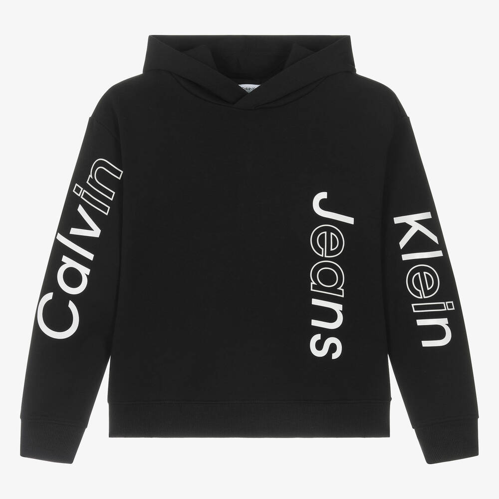 Calvin Klein - توب هودي قطن جيرسي لون أسود للمراهقين | Childrensalon