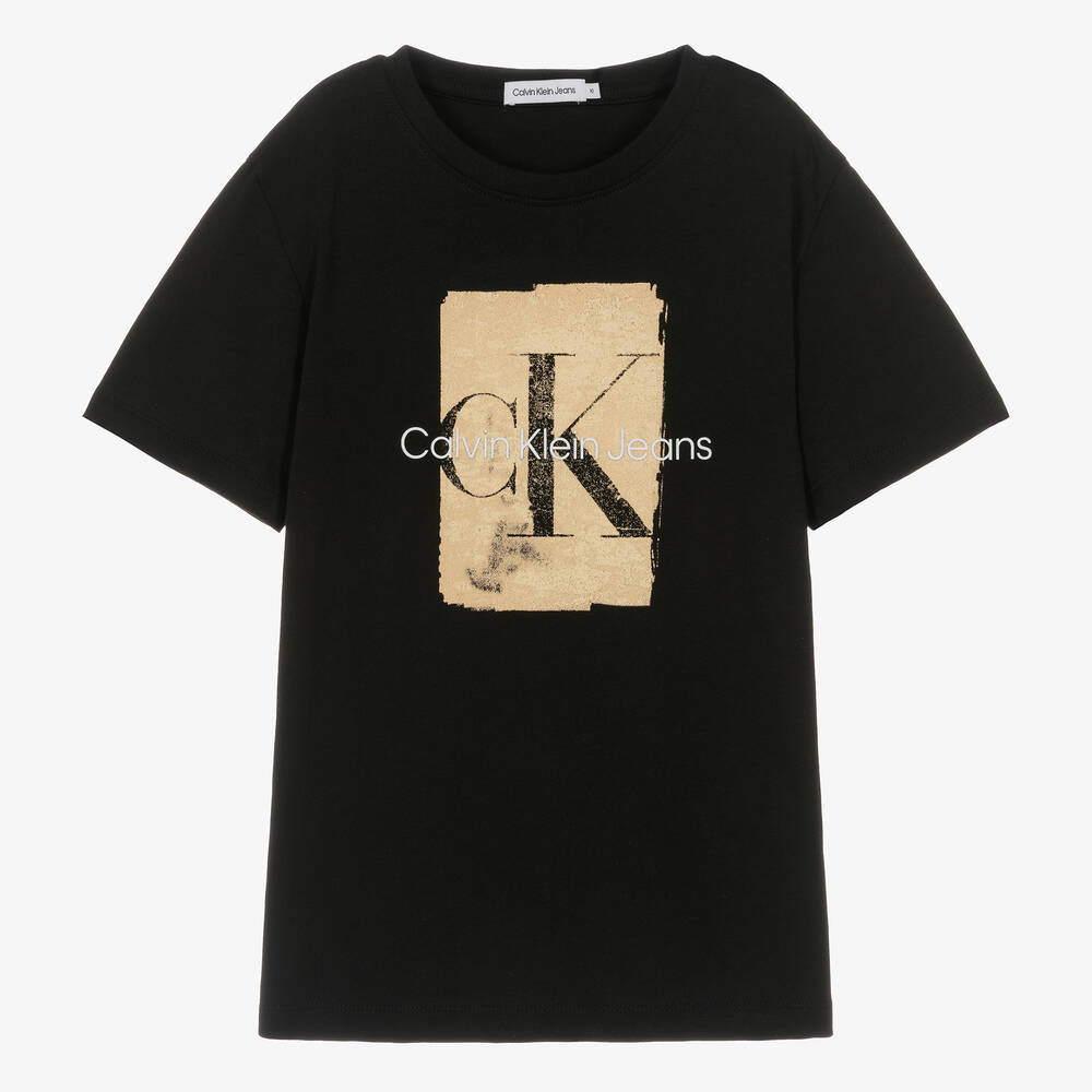 Calvin Klein - Черная хлопковая футболка с монограммой | Childrensalon