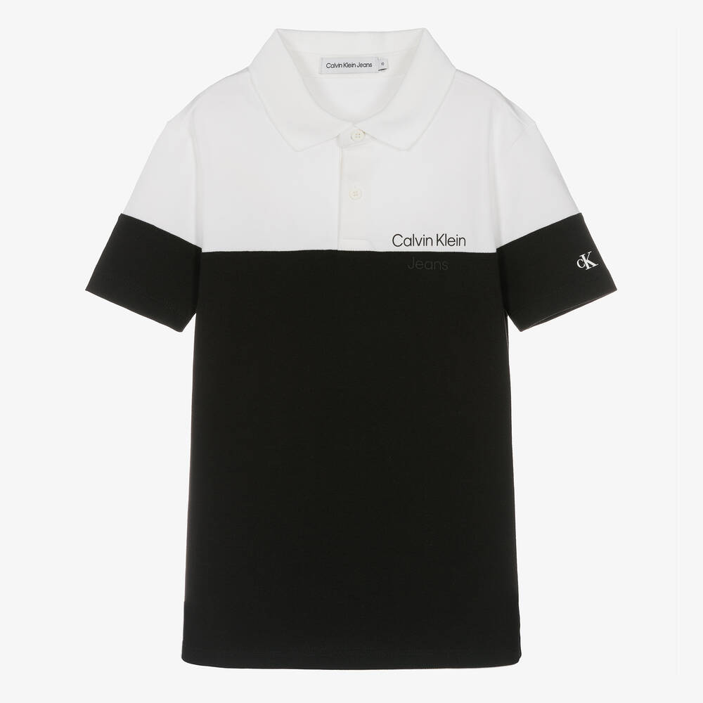 Calvin Klein - توب بولو تينز ولادي قطن بيكيه لون أسود | Childrensalon