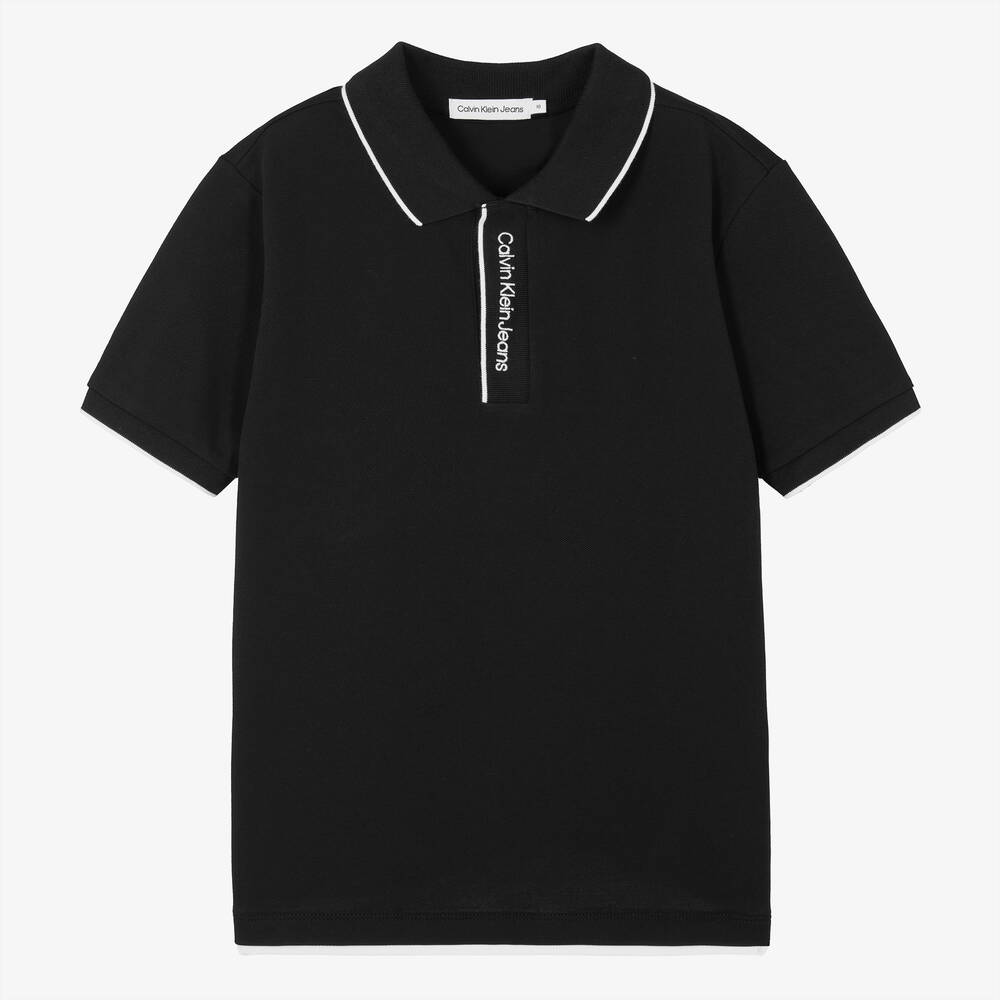 Calvin Klein - توب بولو قطن بيكيه لون أسود للمراهقين | Childrensalon