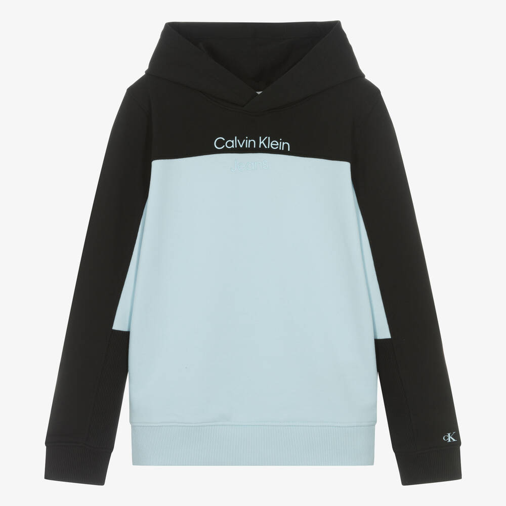 Calvin Klein - Sweat à capuche bleu et noir en coton | Childrensalon