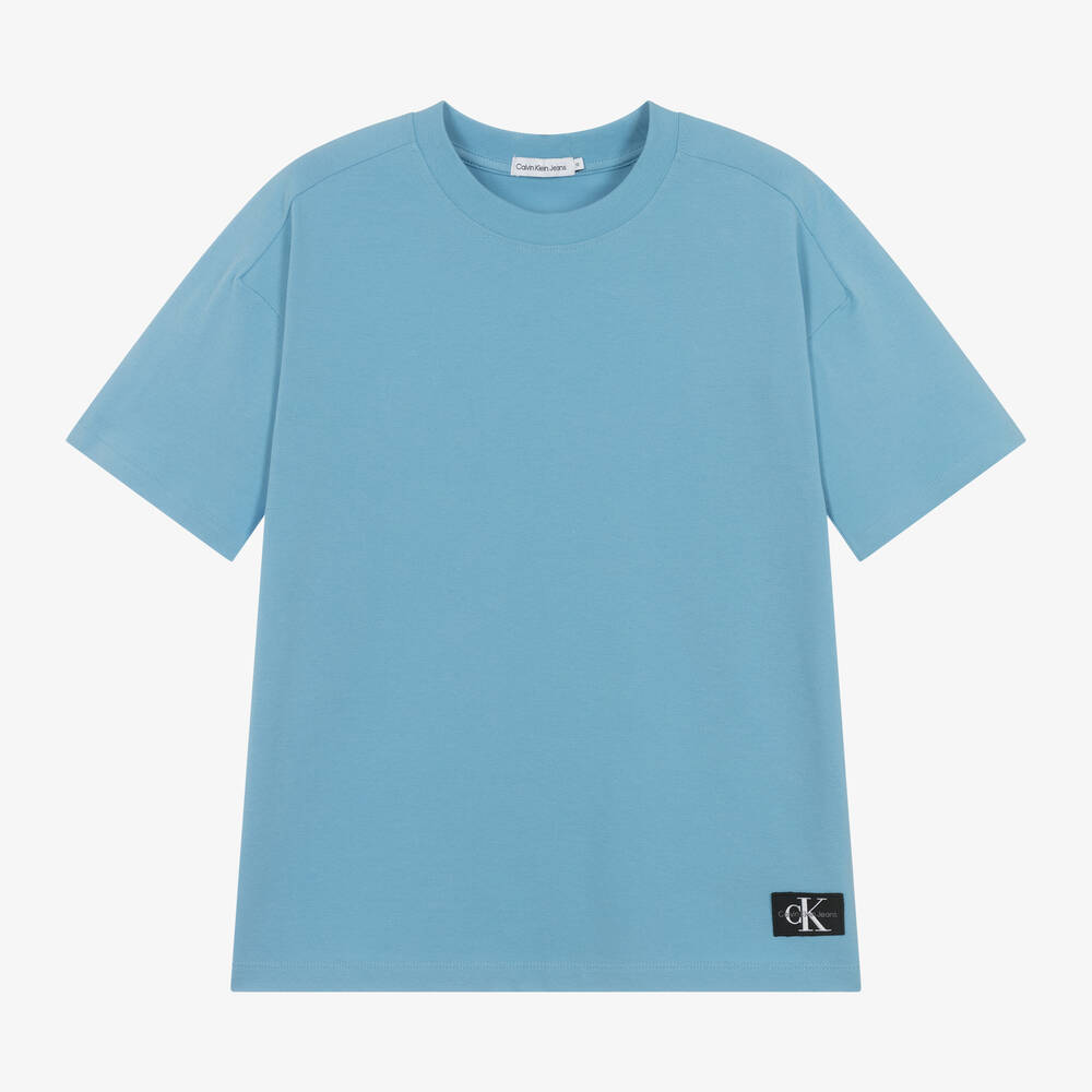 Calvin Klein - Teen Boys Blue Cotton Label T-Shirt | Childrensalon