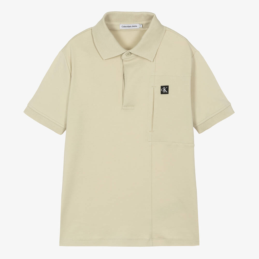 Calvin Klein - Teen Boys Green Cotton Polo Shirt | Childrensalon