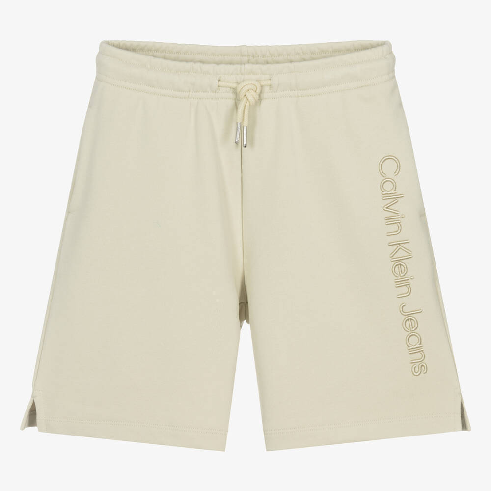 Calvin Klein - Teen Boys Green Embroidered Cotton Shorts | Childrensalon