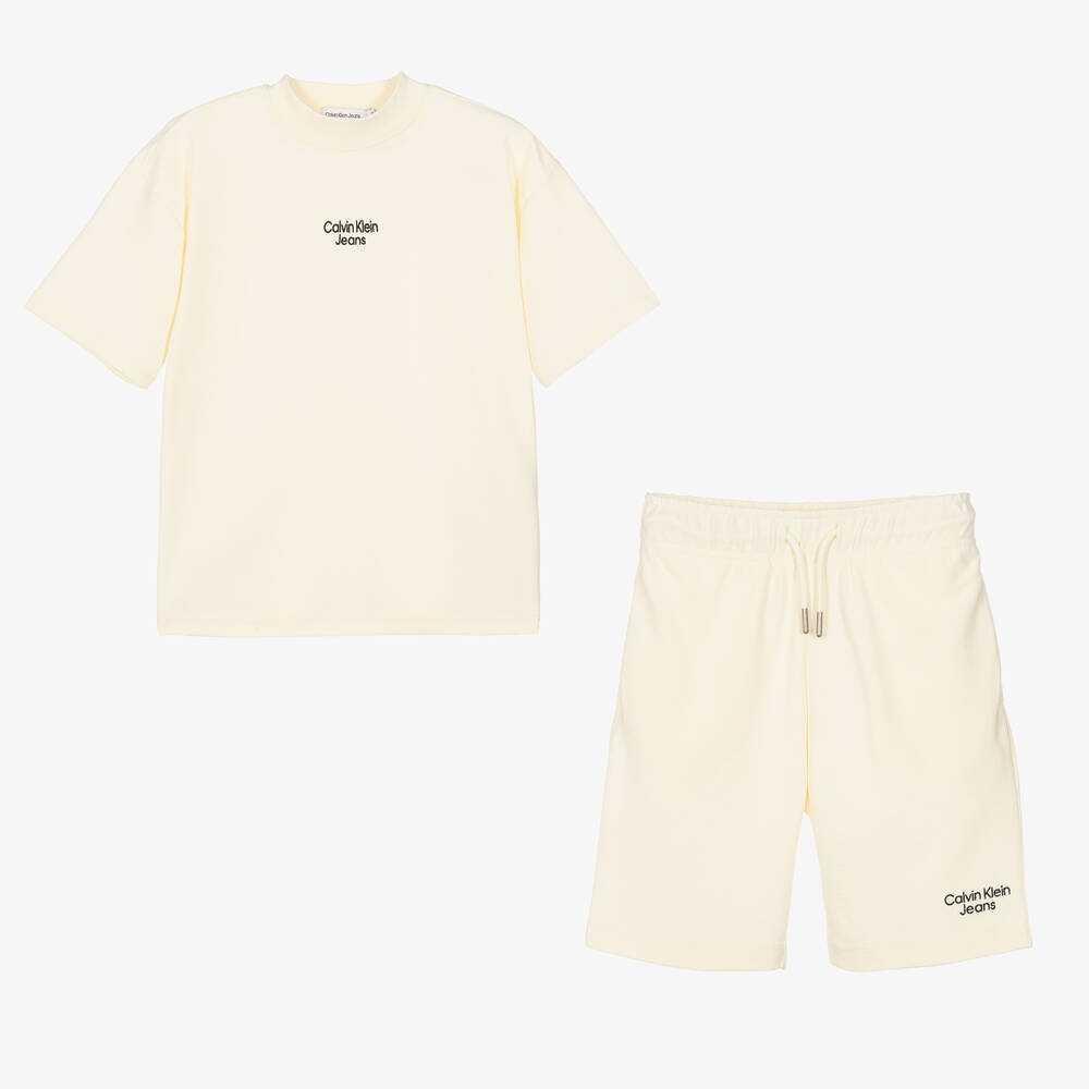 Calvin Klein - Teen Boys Ivory Cotton Shorts Set | Childrensalon