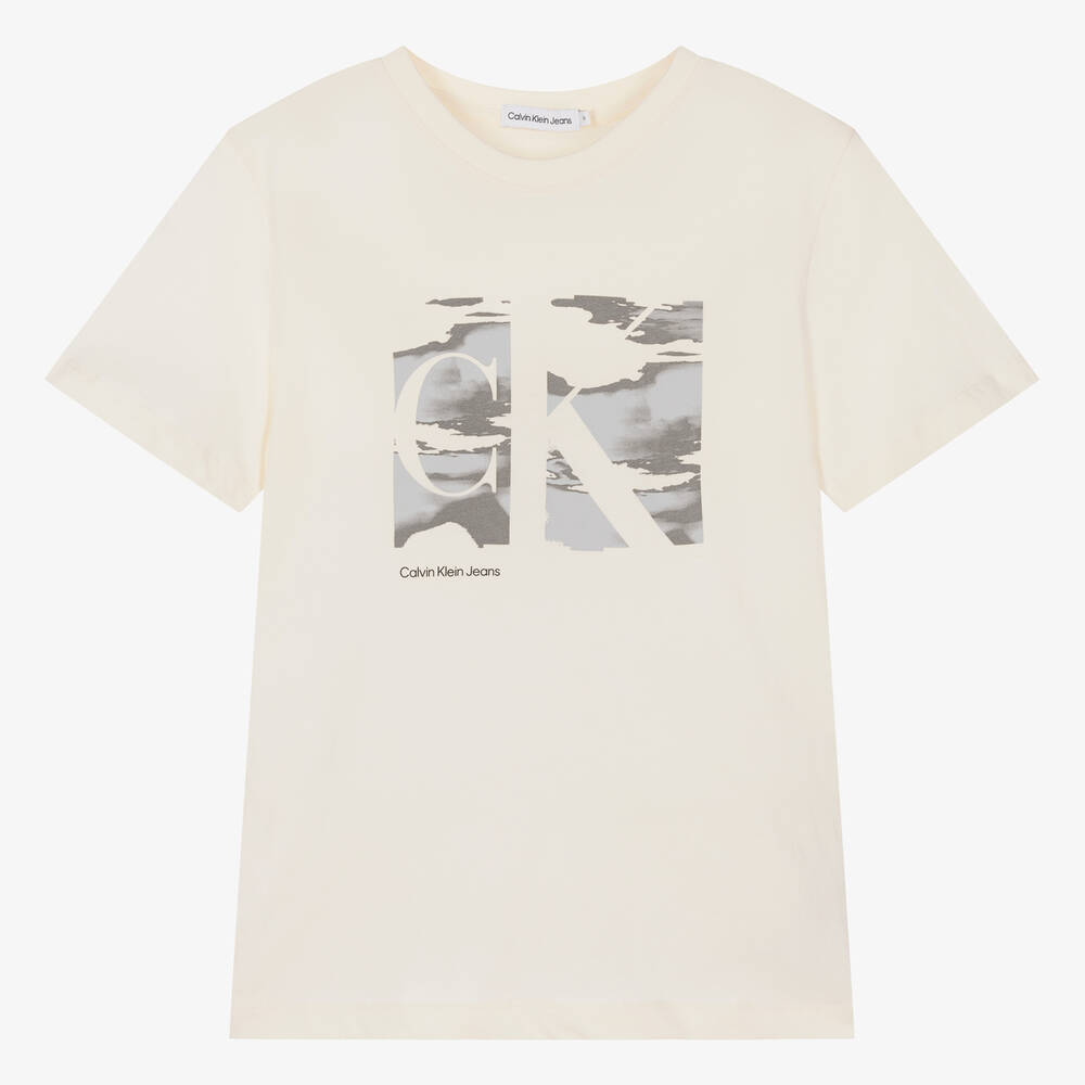 Calvin Klein - Teen Boys Ivory Cotton T-Shirt | Childrensalon