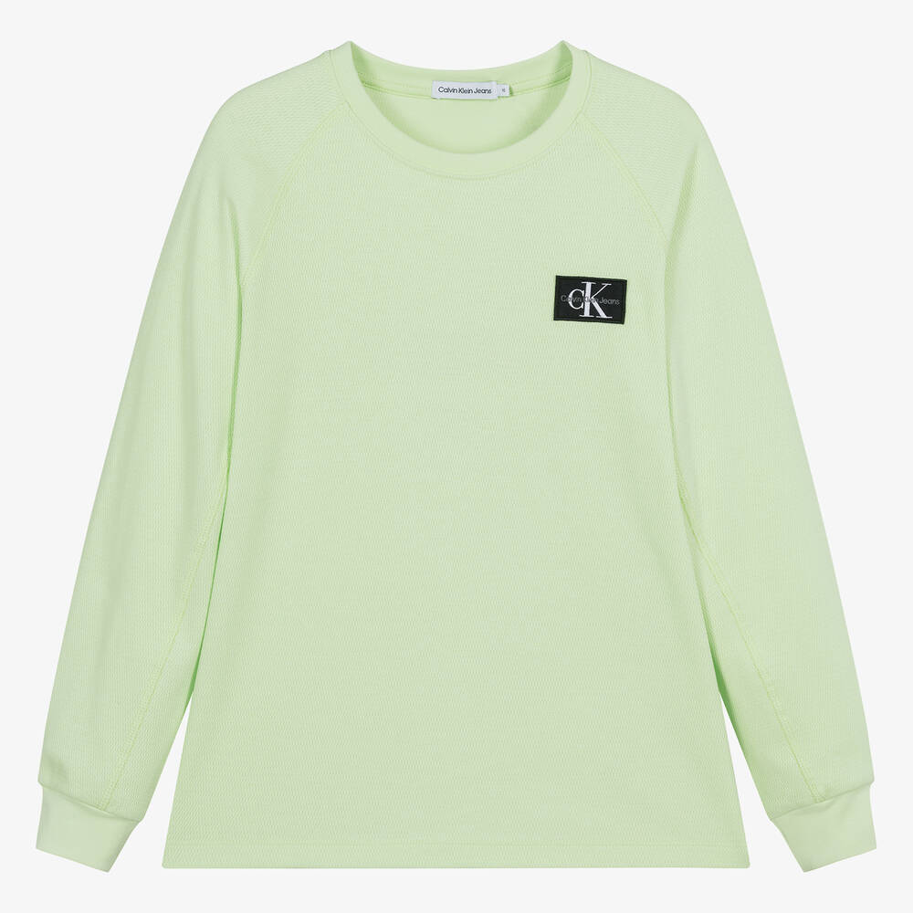 Calvin Klein - توب للمراهقين قطن جيرسي لون أخضر ليموني | Childrensalon