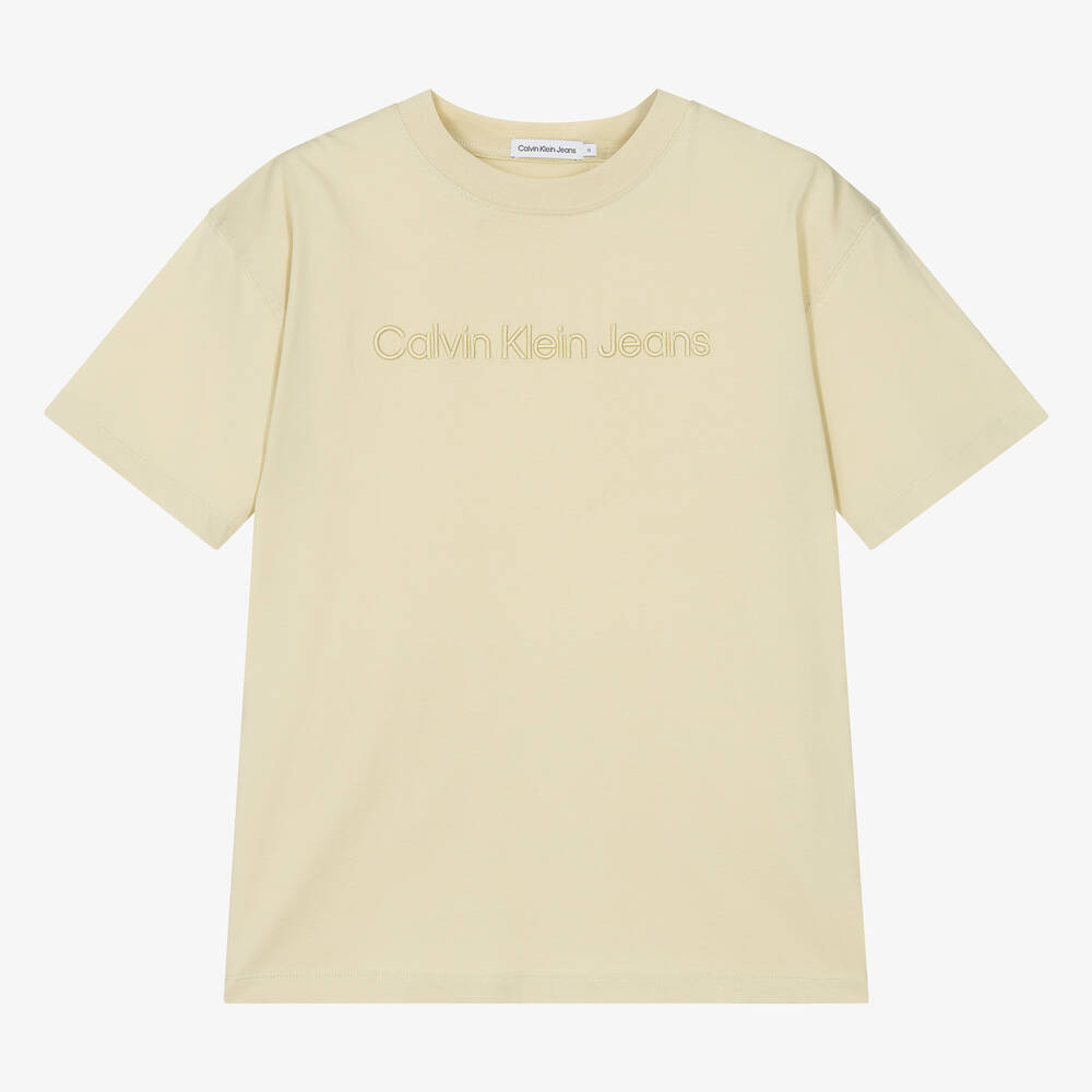 Calvin Klein - تيشيرت قطن لون أخضر بيج فاتح للمراهقين | Childrensalon