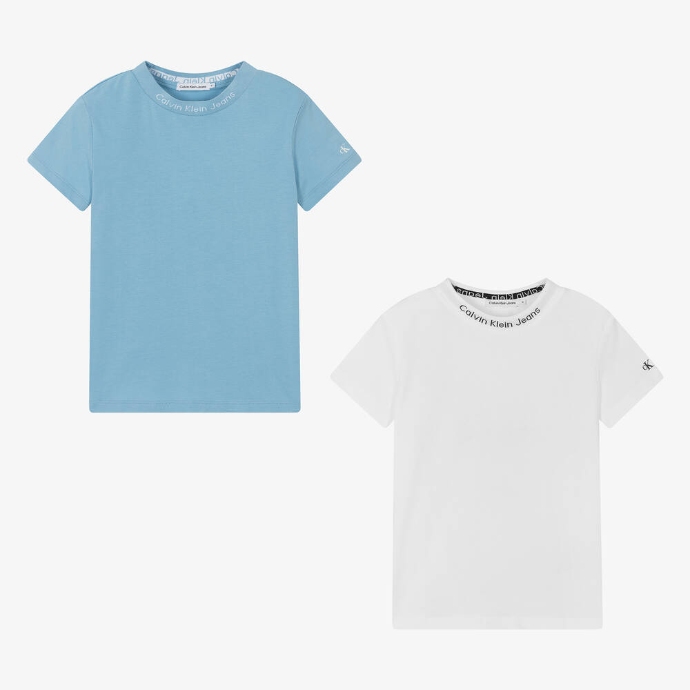 Calvin Klein - تيشيرت قطن لون أبيض وأزرق للمراهقين (عدد 2) | Childrensalon