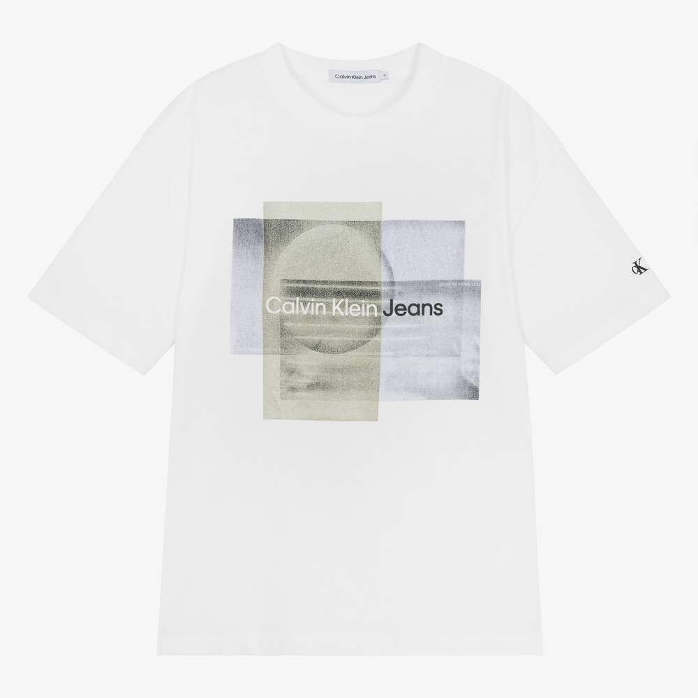 Calvin Klein - Teen Boys White Cotton Graphic Print T-Shirt | Childrensalon