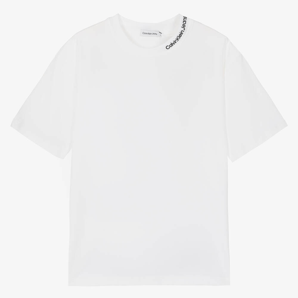 Calvin Klein - Teen Boys White Cotton Relaxed Fit T-Shirt | Childrensalon