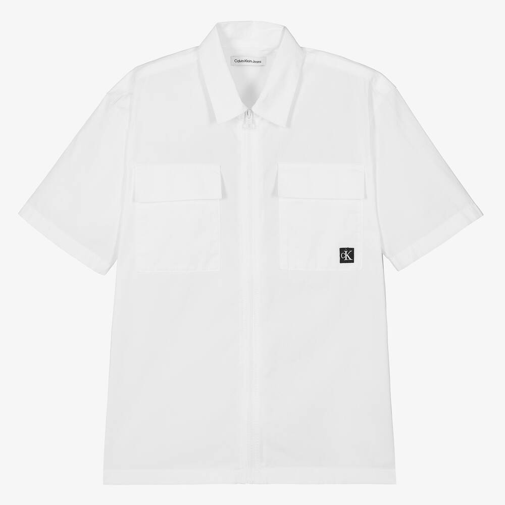 Calvin Klein - Teen Boys White Cotton Shirt | Childrensalon