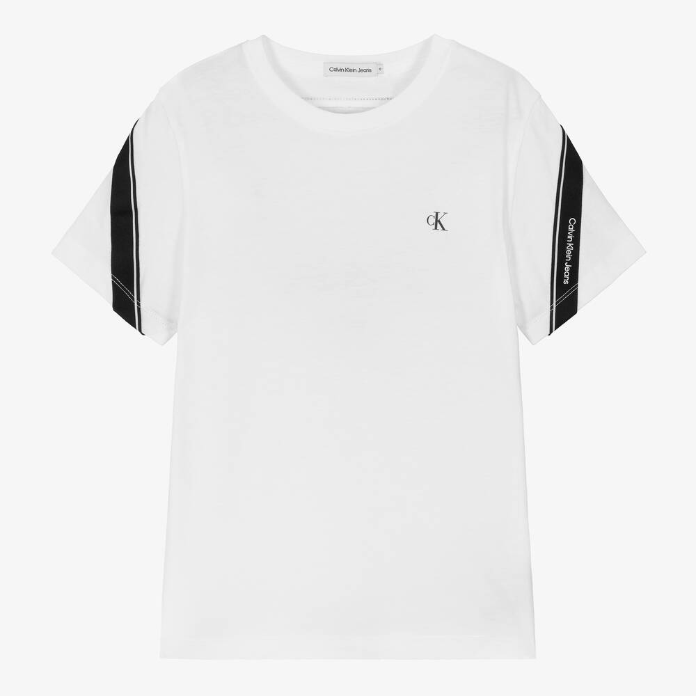 Calvin Klein - Teen Boys White Cotton Taped T-Shirt | Childrensalon