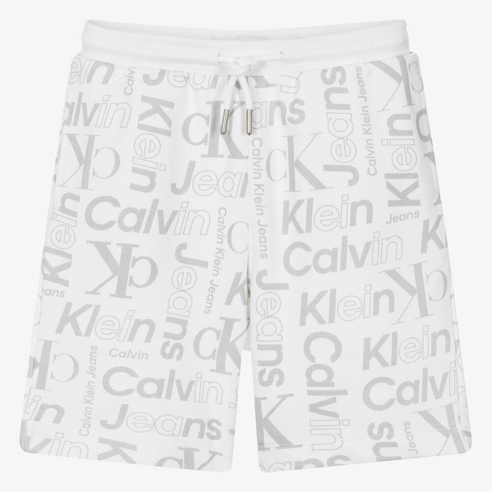 Calvin Klein - Teen Boys White & Grey Cotton Shorts | Childrensalon