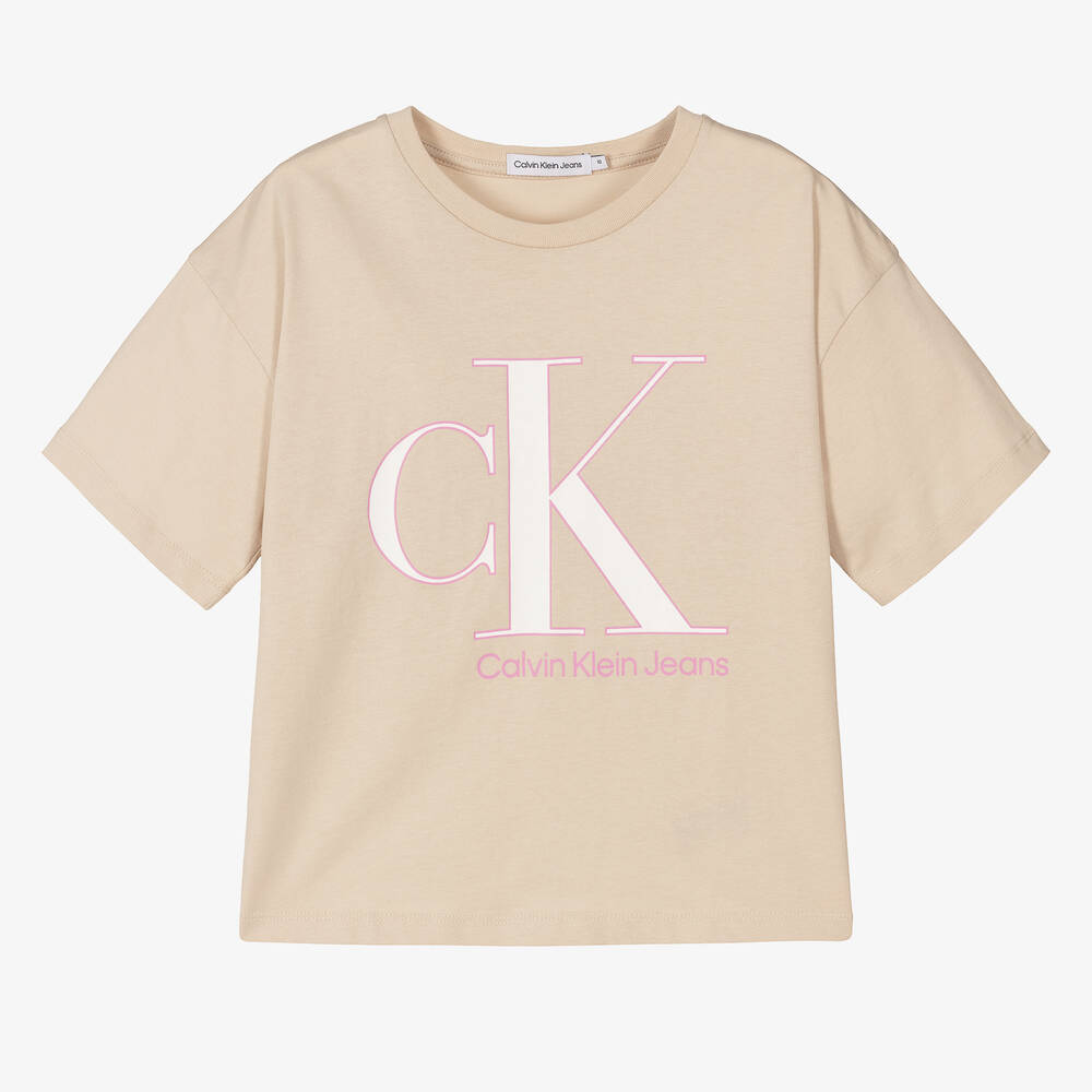 Calvin Klein Jeans - T-shirt beige et blanc ado fille | Childrensalon