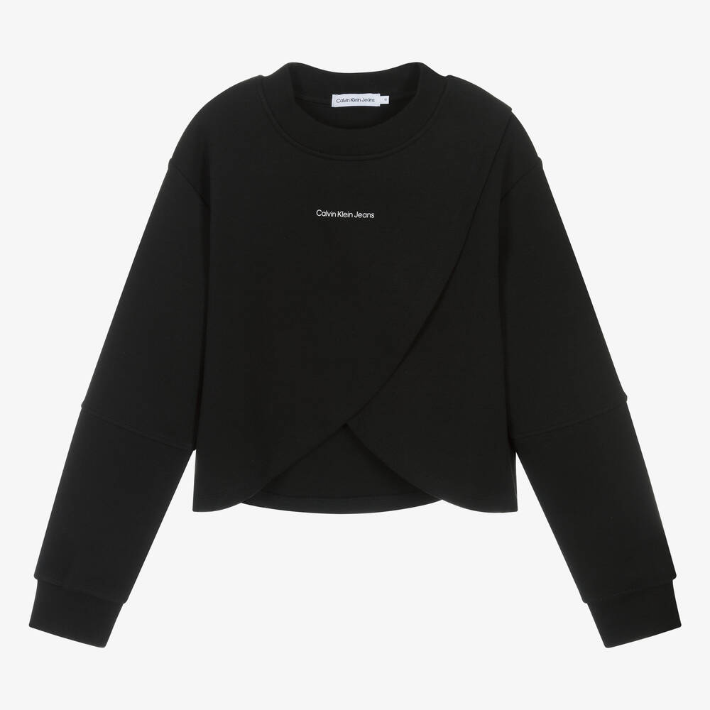 Calvin Klein - Teen Girls Black Cotton Crossover Sweatshirt | Childrensalon